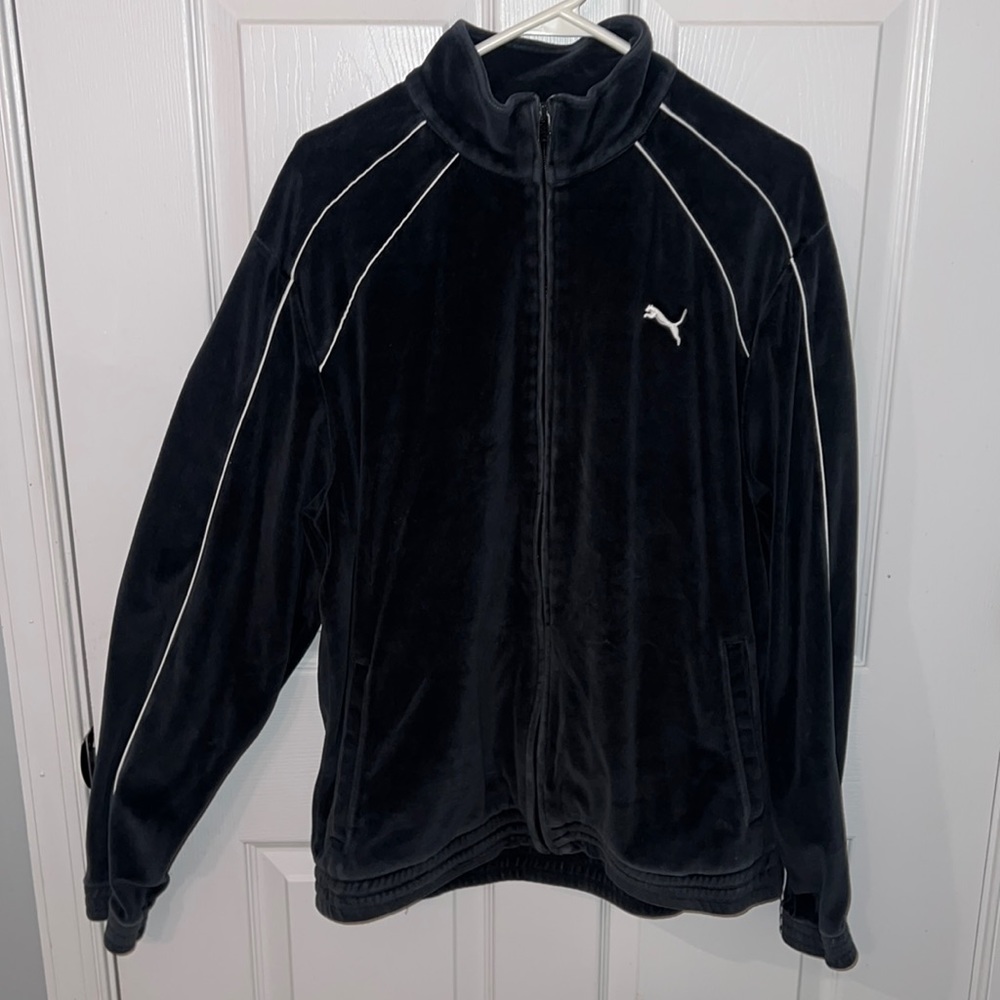PUMA Velvet Track Jacket Full Zip Athletic Wear  Black Size large